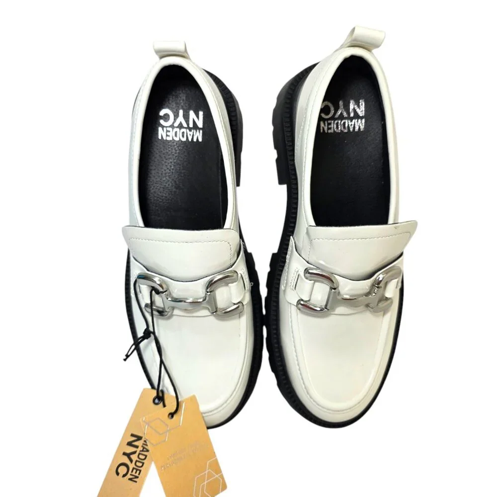 Madden NYC Platform Penny Lug Sole Loafers Women's Size 7.5 Glossy White Shoes - Picture 6 of 8